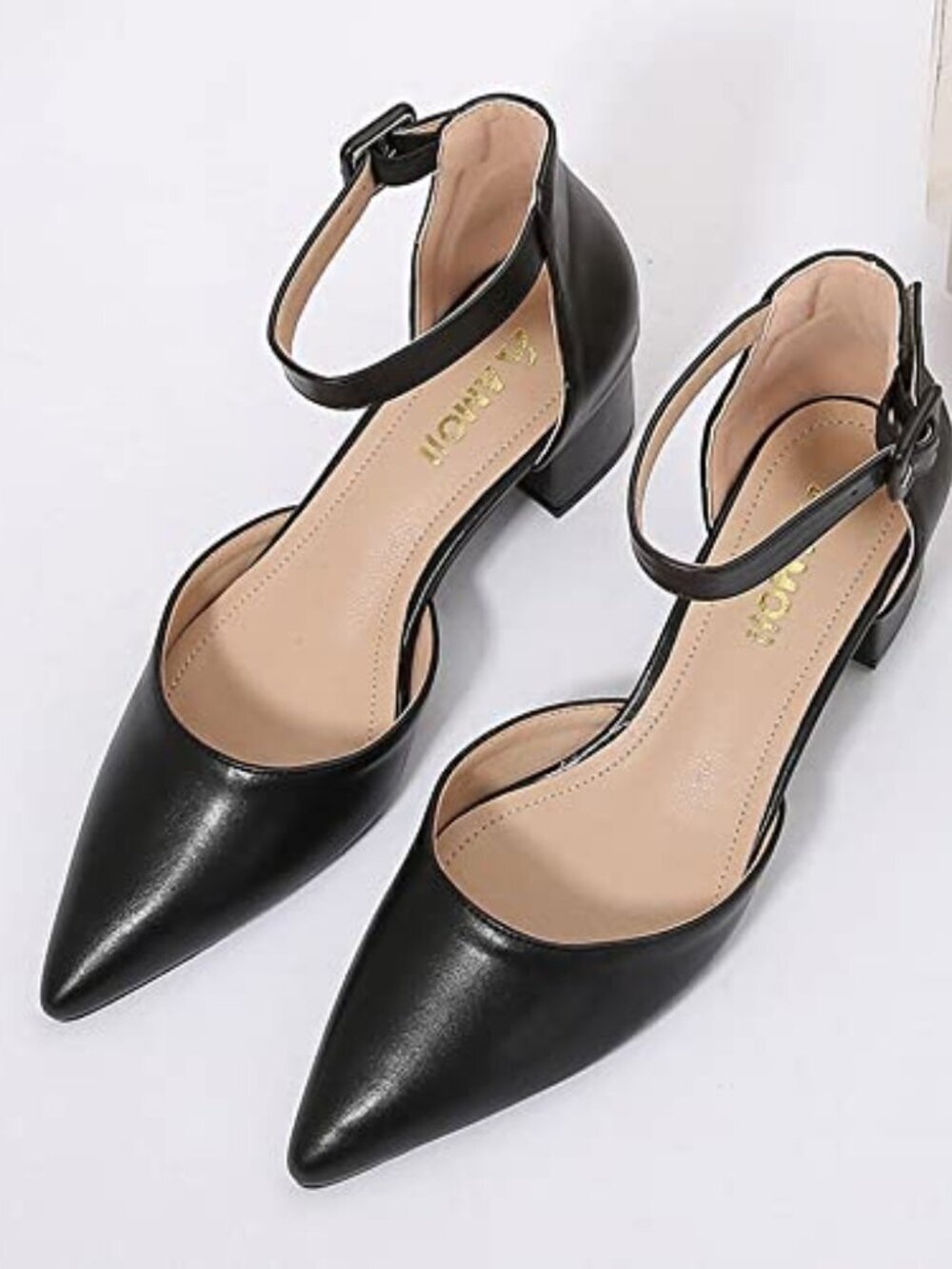 🆕 Women's Pointed Toe Low Chunky Heels Dress Pumps Shoes with Ankle Strap 412